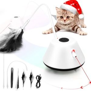 Interactive Automated Toy w Light💡&Feathers🪶Self Rotating Auto Moving Cat🐈Toy